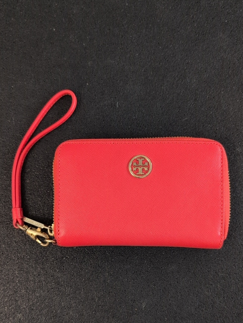 Tory Burch Orange-Red Zip Wristlet with Gold Logo